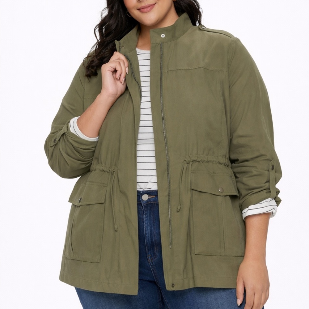 APT. 9 army green full zip cargo pocket bungee waist safari style jacket XXL